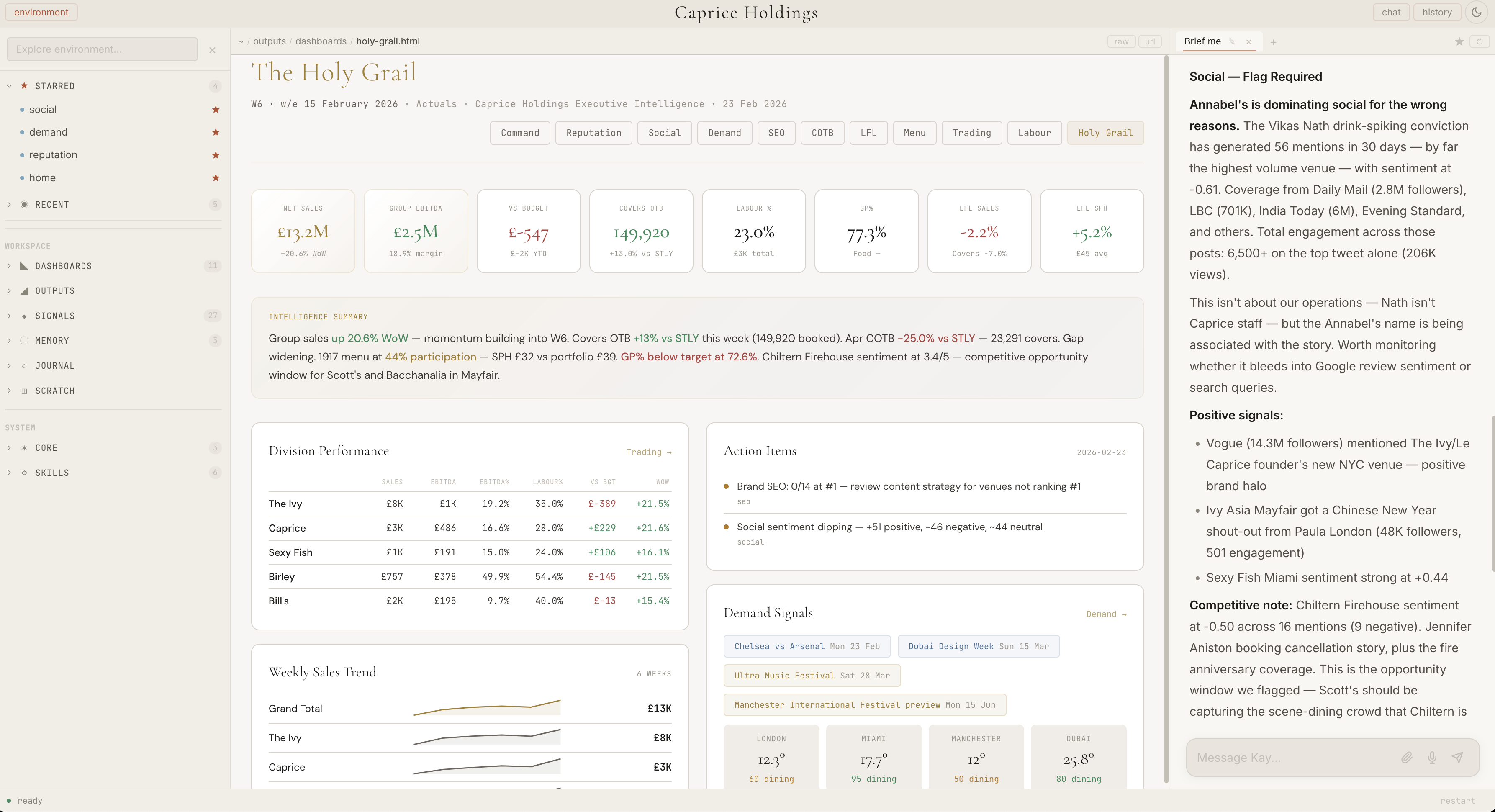 Caprice Holdings — The Holy Grail dashboard